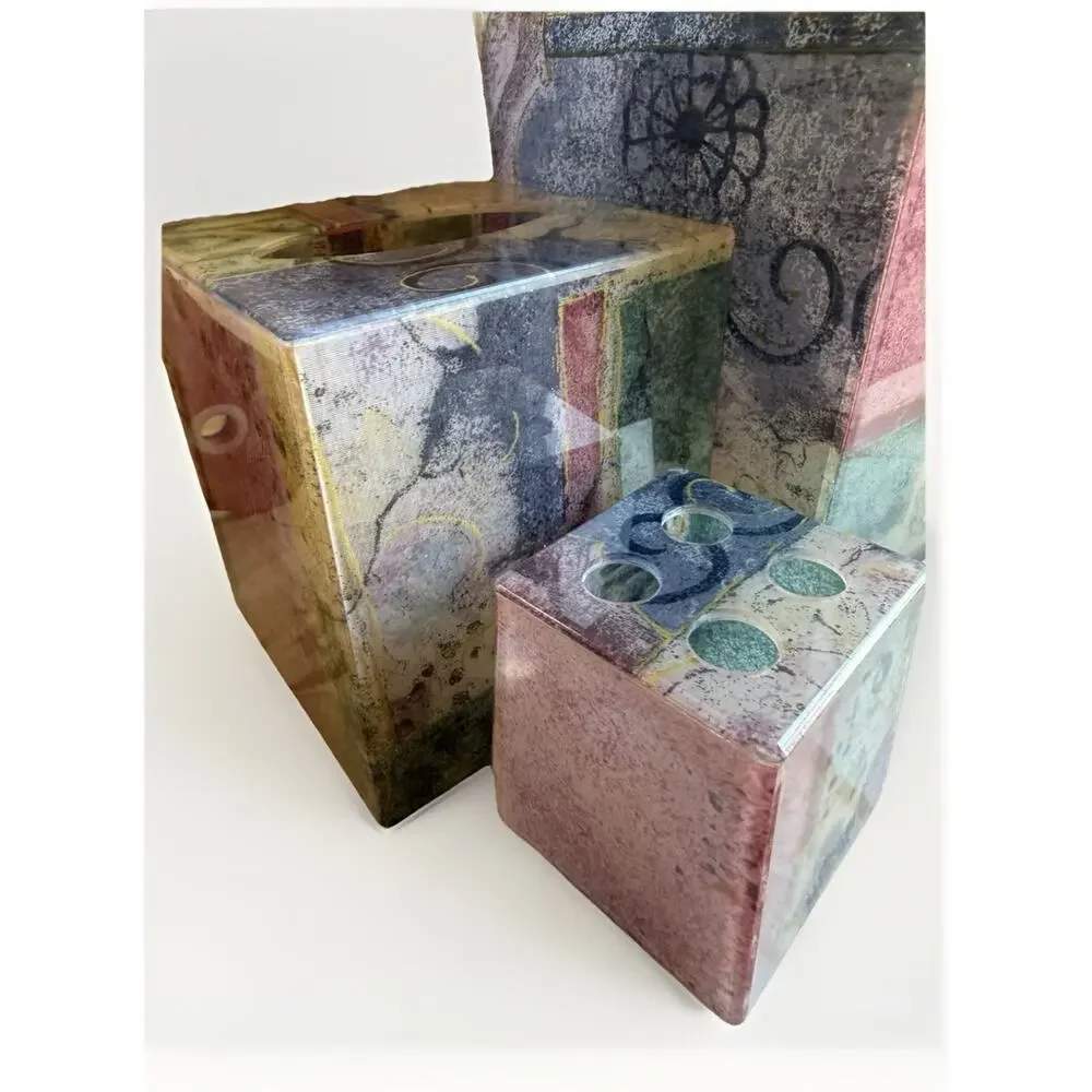 Vintage Croscill 3-Piece Abstract Bathroom Set Tissue Box Garbage Can Toothbrush